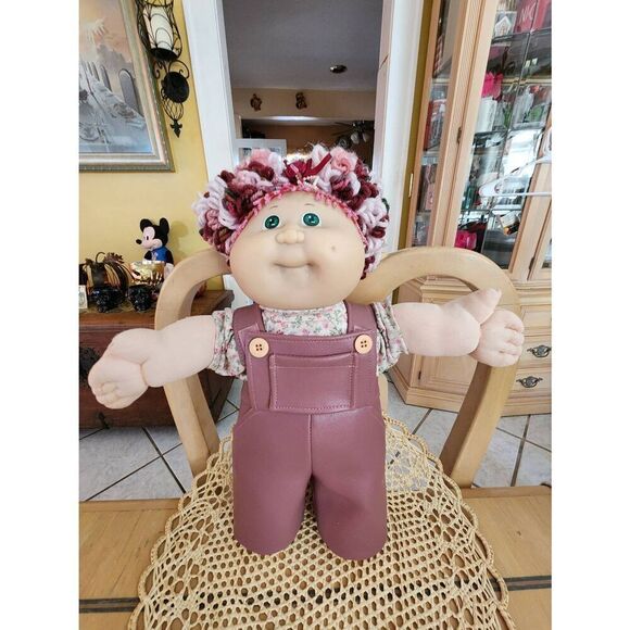 Vintage Cabbage Patch Doll Pink Hair Green Eyes & Earrings Appalachian Art Works